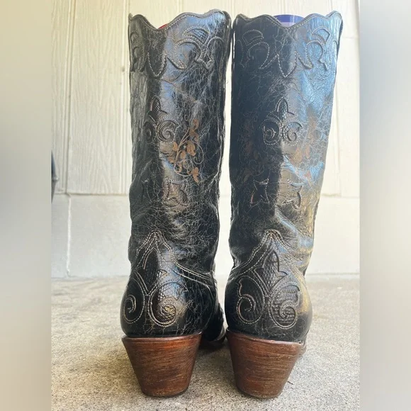 Corral Distressed Black Embroidered Heeled Boots - Picture 10 of 16